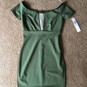 Off the Shoulder Olive Body-con Mini Dress